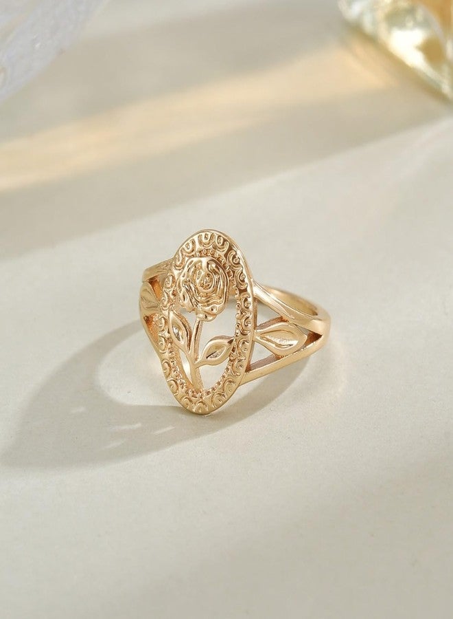 BlingNook Chunky Gold Ring For Women, Copper Rose Flower Daily Wear Wedding Statement Promise Engagement Party Jewelry Wife Mother Gift Birthday Valentines Mom (7) - Image 5